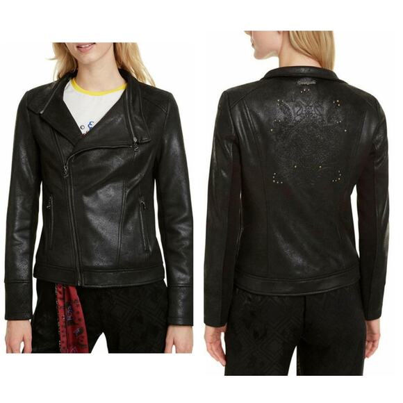 Desigual Millet Women's Black Front Zipper Motorcycle Jacket - US Size 6 - NWT - Picture 1 of 16